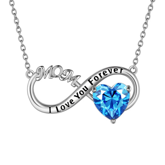 Infinity Heart Necklace for Mom March Birthstone Necklace Aquamarine Blue Pendant 925 Sterling Silver Jewelry Women Birthday Mother'S Day Gift