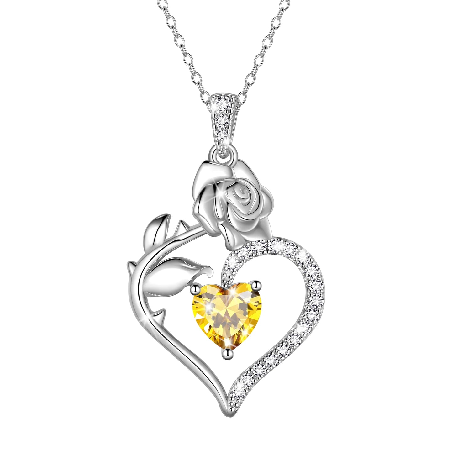 Elegant 925 Sterling Silver Birthstone Rose Flower Heart Necklace - Perfect Gift for Christmas, Valentine's Day, and Mother's Day for Women, Moms, Wives, and Lovers