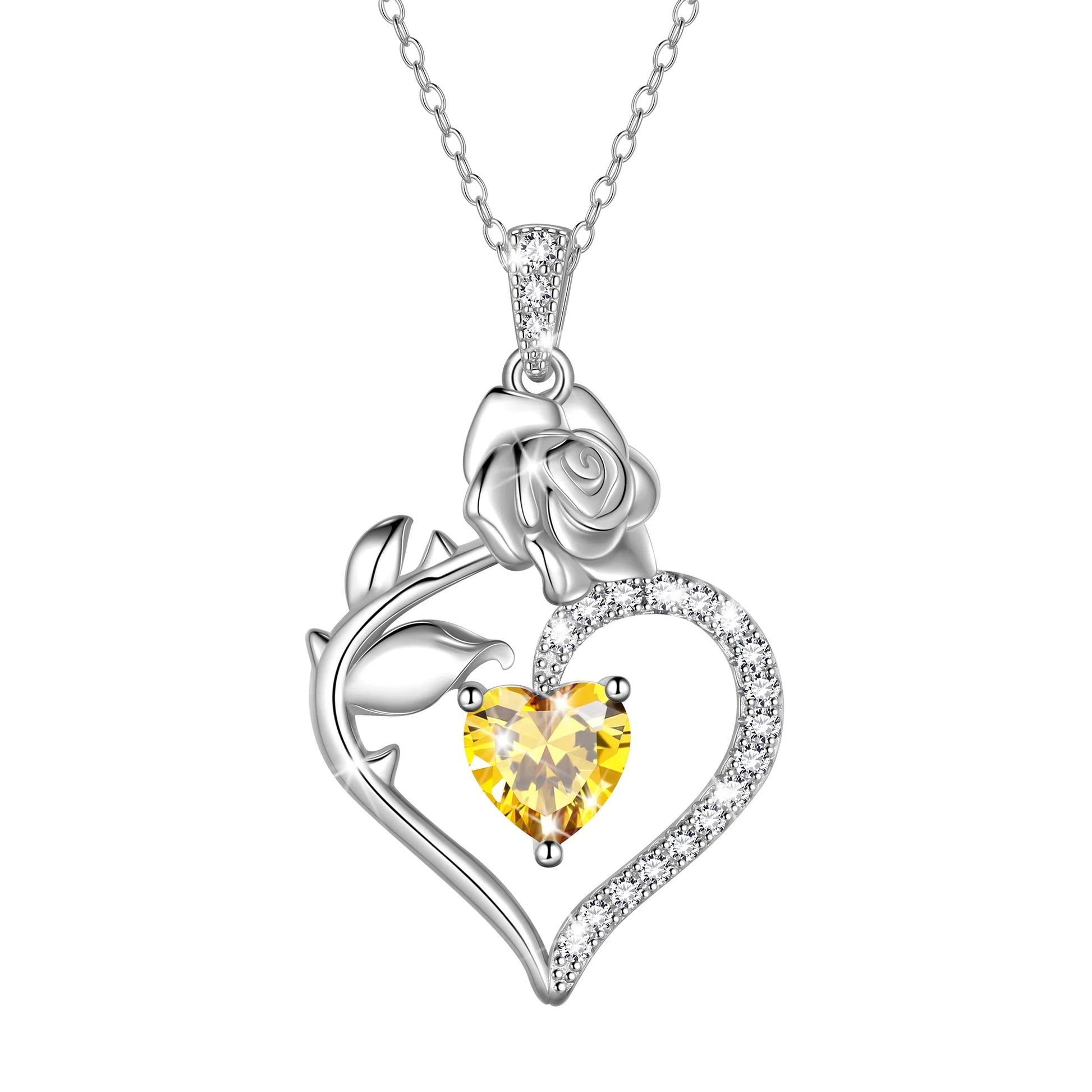 Elegant 925 Sterling Silver Birthstone Rose Flower Heart Necklace - Perfect Gift for Christmas, Valentine's Day, and Mother's Day for Women, Moms, Wives, and Lovers