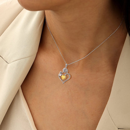 Elegant 925 Sterling Silver Birthstone Rose Flower Heart Necklace - Perfect Gift for Christmas, Valentine's Day, and Mother's Day for Women, Moms, Wives, and Lovers