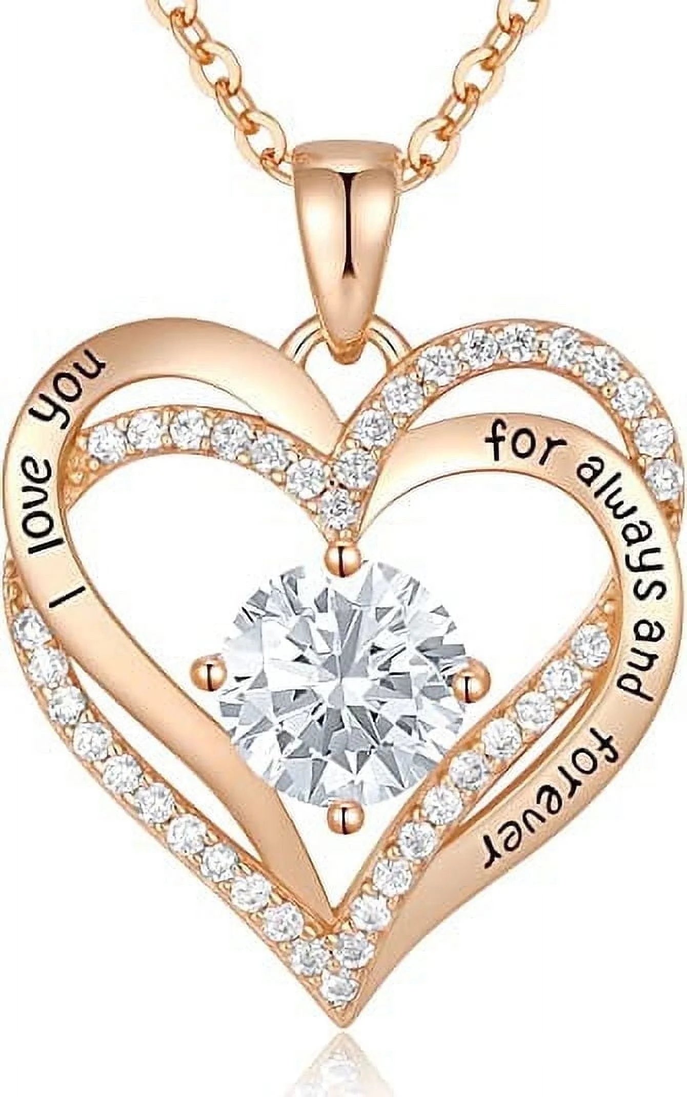 Love Pendant Necklaces for Women with Birthstone Zirconia, Christmas Birthday Anniversary Jewelry Gift for Women Wife