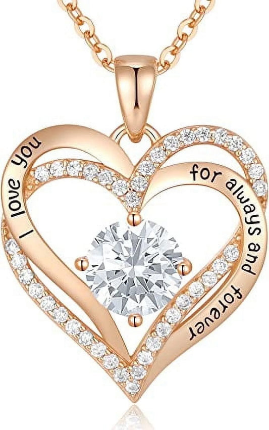 Love Pendant Necklaces for Women with Birthstone Zirconia, Christmas Birthday Anniversary Jewelry Gift for Women Wife