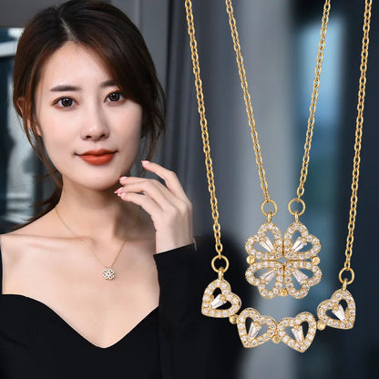 Charming Four-Leaf Clover & Heart Necklace Gift Box - Dainty Gold Necklaces for Girlfriend
