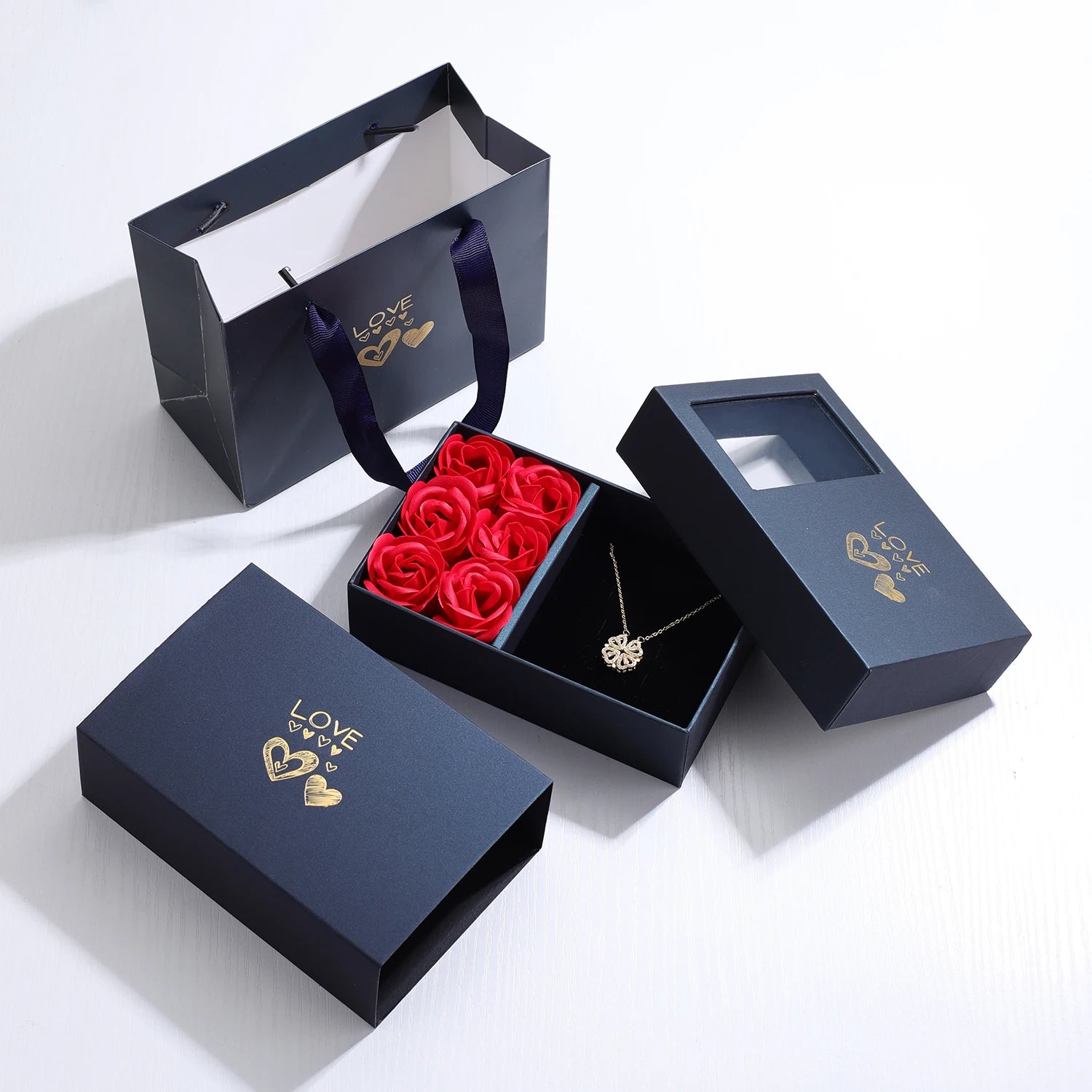 Charming Four-Leaf Clover & Heart Necklace Gift Box - Dainty Gold Necklaces for Girlfriend