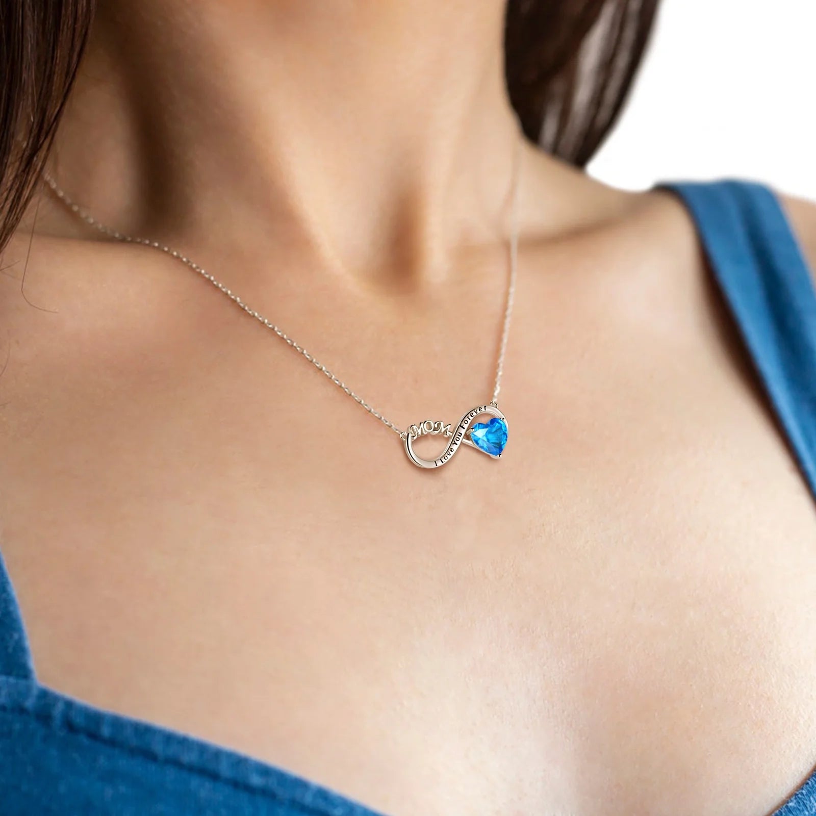 Infinity Heart Necklace for Mom March Birthstone Necklace Aquamarine Blue Pendant 925 Sterling Silver Jewelry Women Birthday Mother'S Day Gift