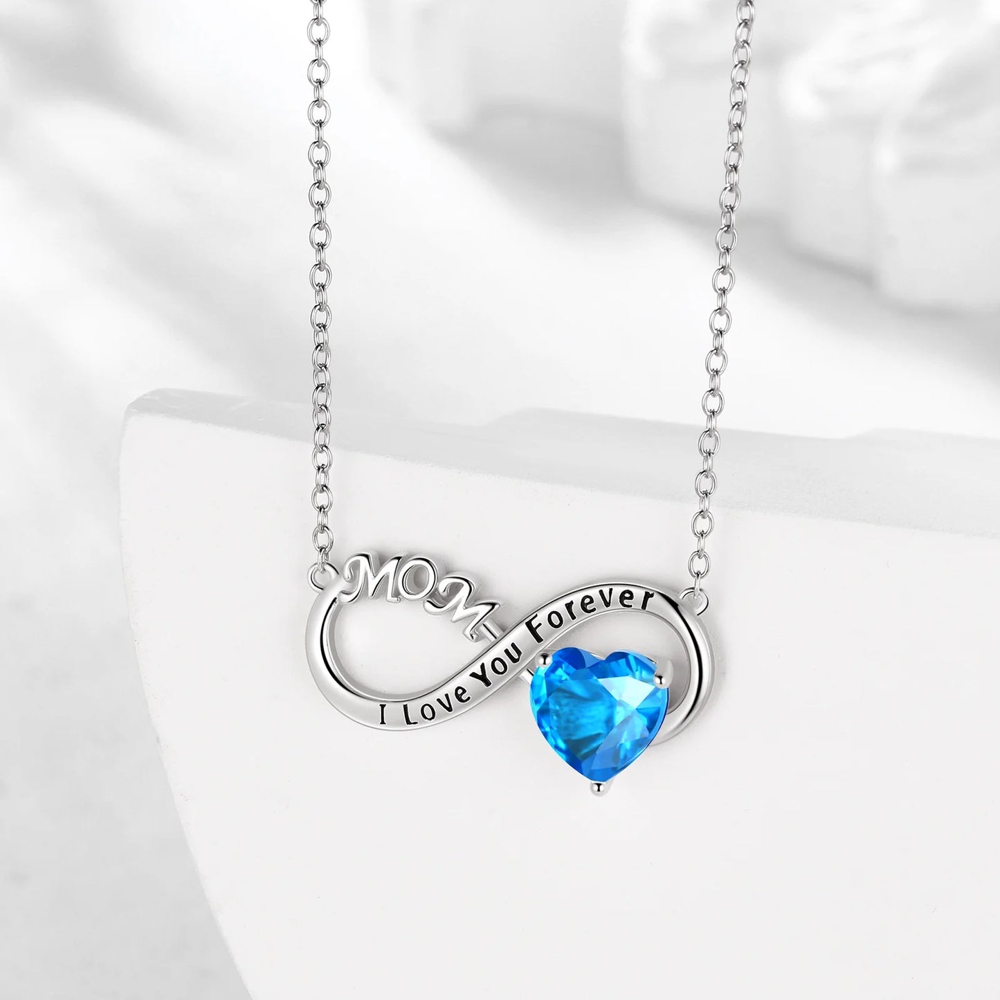Infinity Heart Necklace for Mom March Birthstone Necklace Aquamarine Blue Pendant 925 Sterling Silver Jewelry Women Birthday Mother'S Day Gift