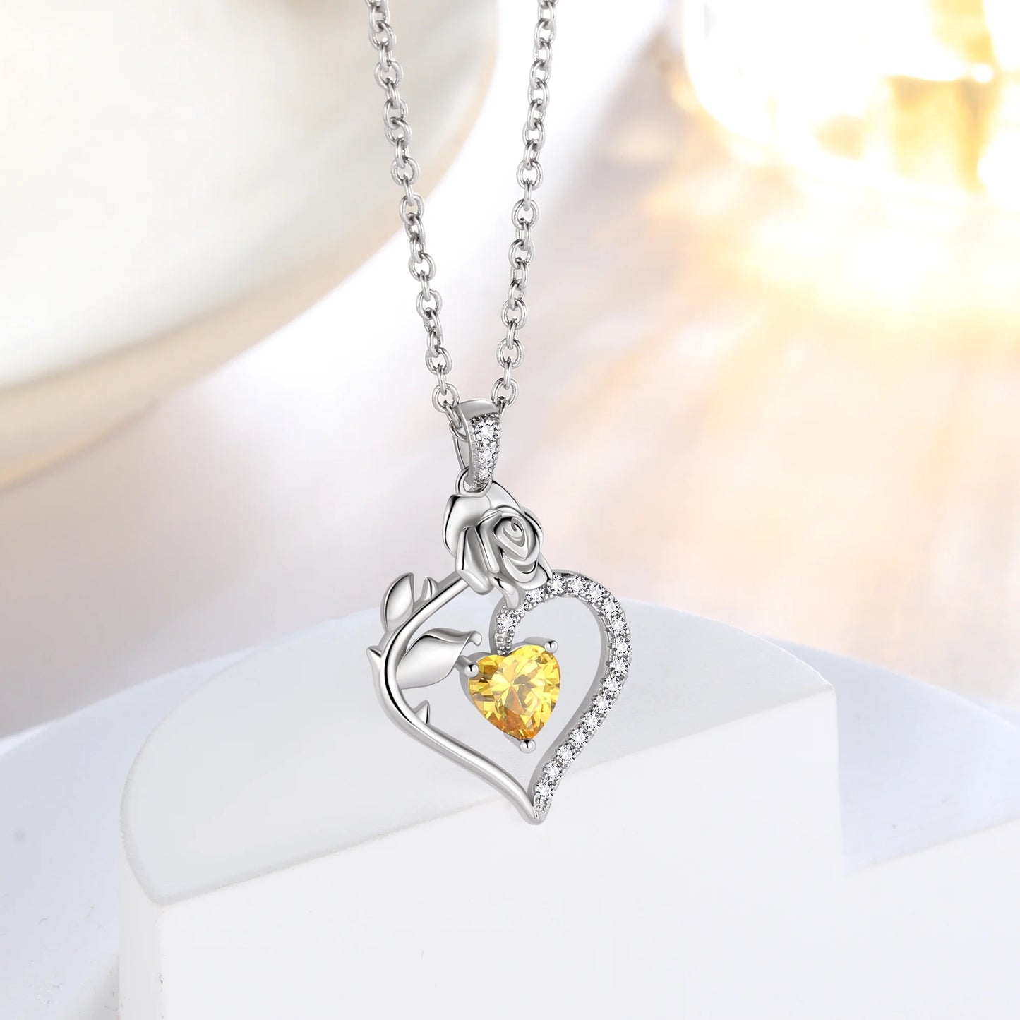 Elegant 925 Sterling Silver Birthstone Rose Flower Heart Necklace - Perfect Gift for Christmas, Valentine's Day, and Mother's Day for Women, Moms, Wives, and Lovers