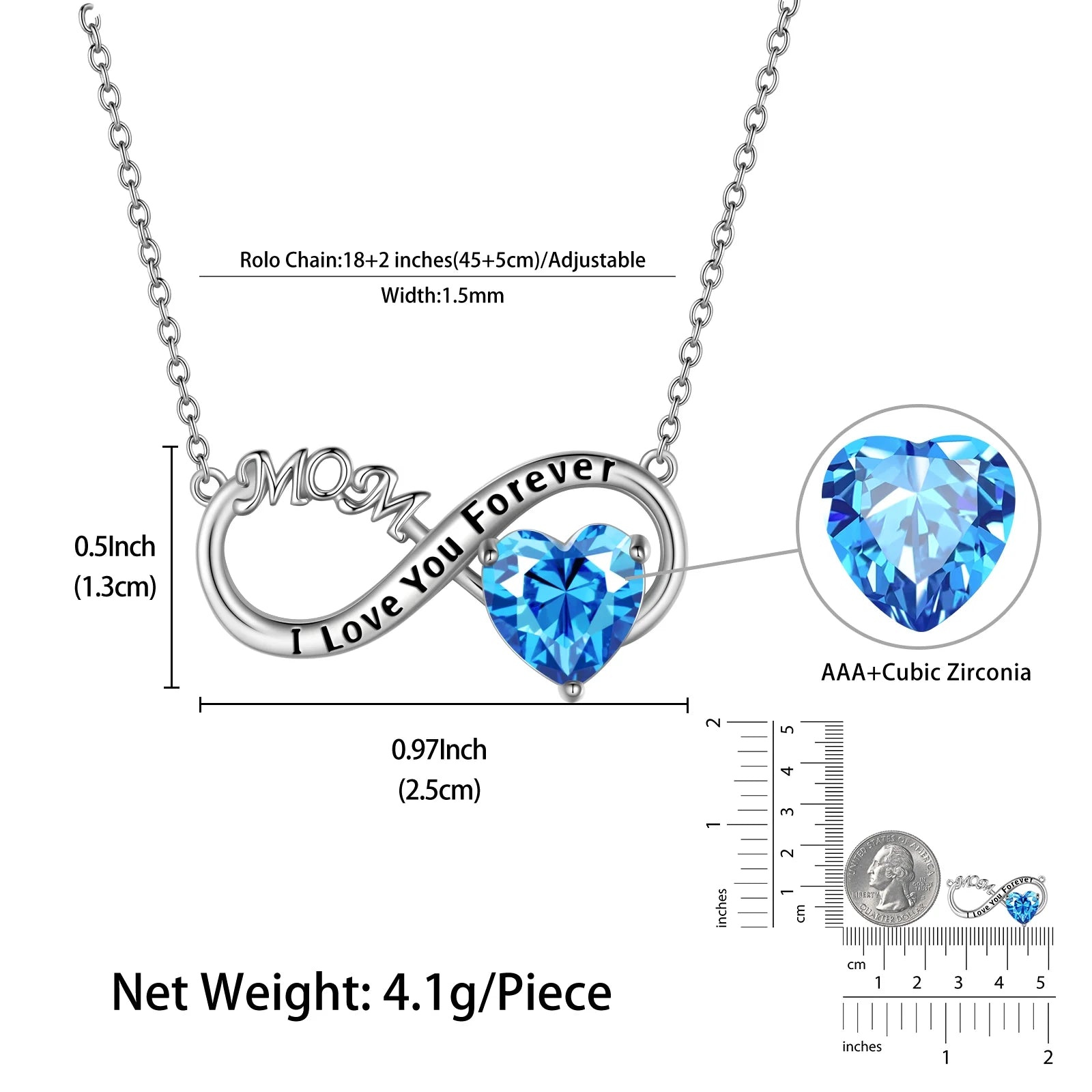 Infinity Heart Necklace for Mom March Birthstone Necklace Aquamarine Blue Pendant 925 Sterling Silver Jewelry Women Birthday Mother'S Day Gift