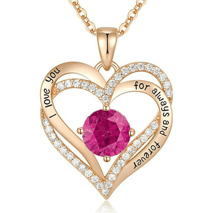 Love Pendant Necklaces for Women with Birthstone Zirconia, Christmas Birthday Anniversary Jewelry Gift for Women Wife