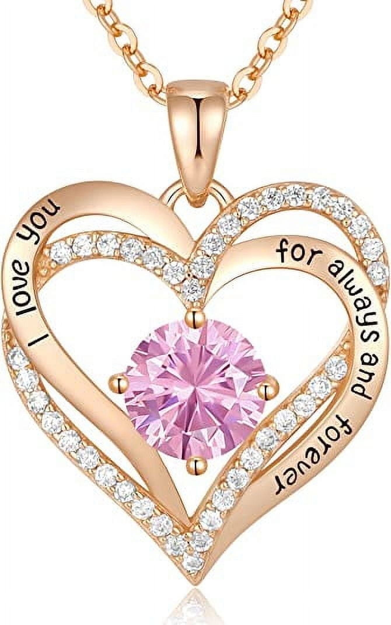 Love Pendant Necklaces for Women with Birthstone Zirconia, Christmas Birthday Anniversary Jewelry Gift for Women Wife