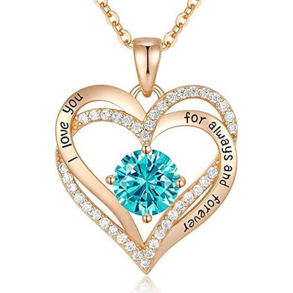 Love Pendant Necklaces for Women with Birthstone Zirconia, Christmas Birthday Anniversary Jewelry Gift for Women Wife