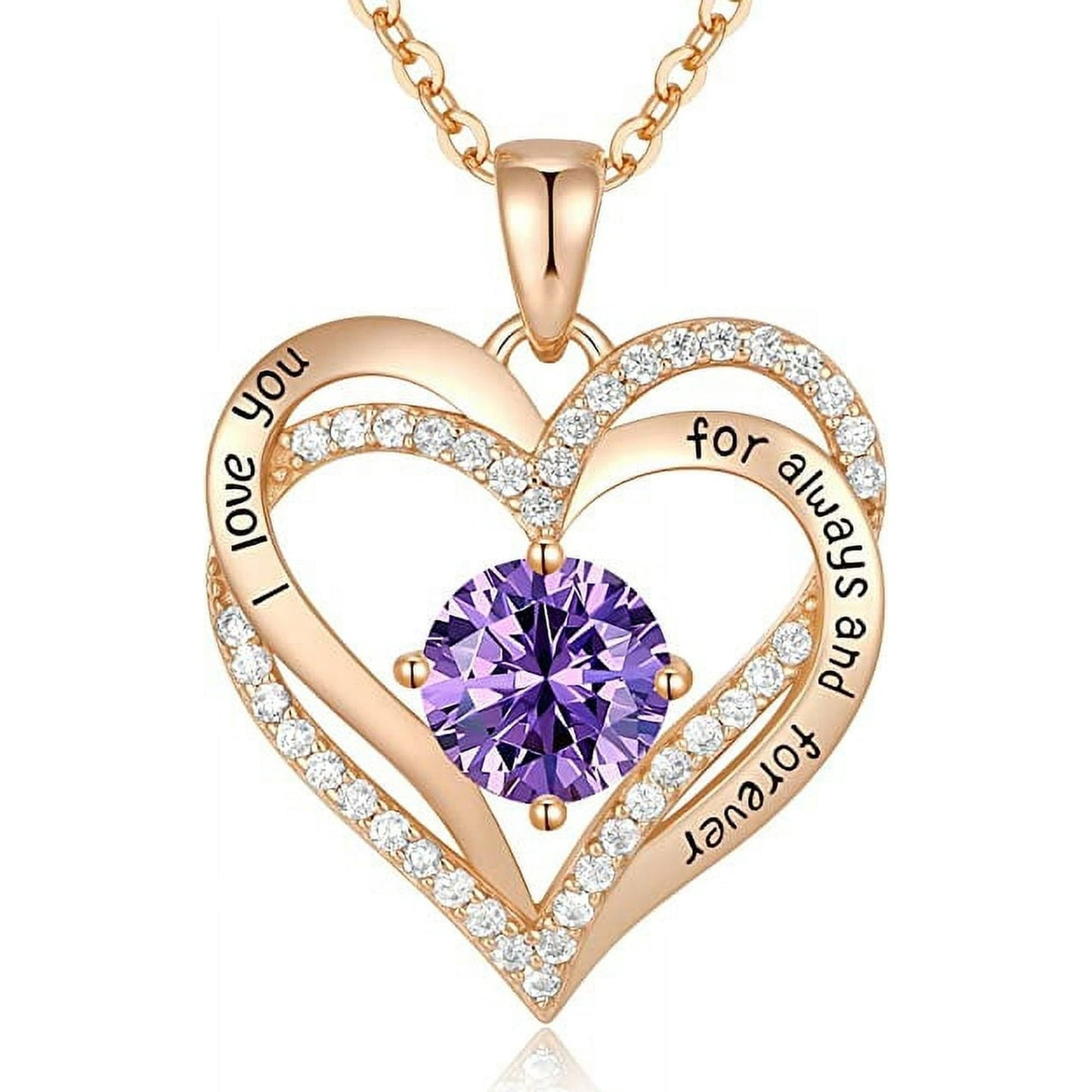 Love Pendant Necklaces for Women with Birthstone Zirconia, Christmas Birthday Anniversary Jewelry Gift for Women Wife