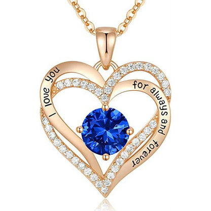 Love Pendant Necklaces for Women with Birthstone Zirconia, Christmas Birthday Anniversary Jewelry Gift for Women Wife