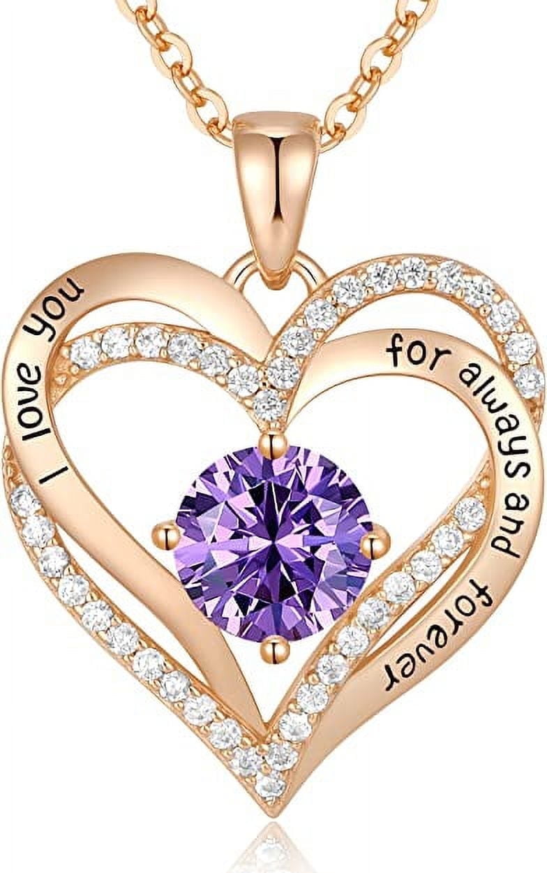 Love Pendant Necklaces for Women with Birthstone Zirconia, Christmas Birthday Anniversary Jewelry Gift for Women Wife