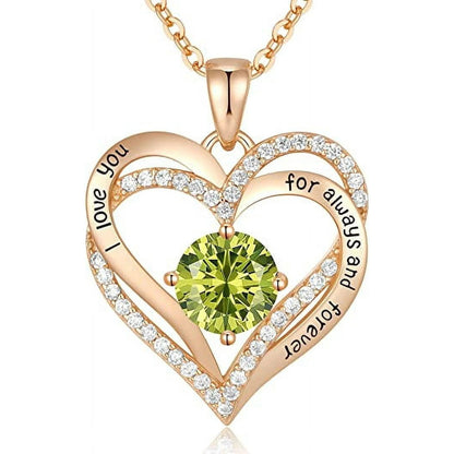 Love Pendant Necklaces for Women with Birthstone Zirconia, Christmas Birthday Anniversary Jewelry Gift for Women Wife