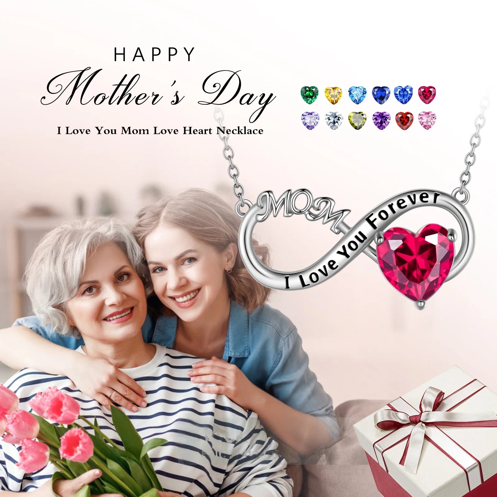 Infinity Heart Necklace for Mom March Birthstone Necklace Aquamarine Blue Pendant 925 Sterling Silver Jewelry Women Birthday Mother'S Day Gift
