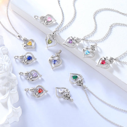 Elegant 925 Sterling Silver Birthstone Rose Flower Heart Necklace - Perfect Gift for Christmas, Valentine's Day, and Mother's Day for Women, Moms, Wives, and Lovers