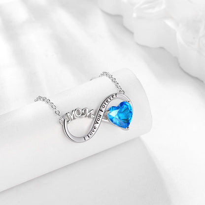Infinity Heart Necklace for Mom March Birthstone Necklace Aquamarine Blue Pendant 925 Sterling Silver Jewelry Women Birthday Mother'S Day Gift