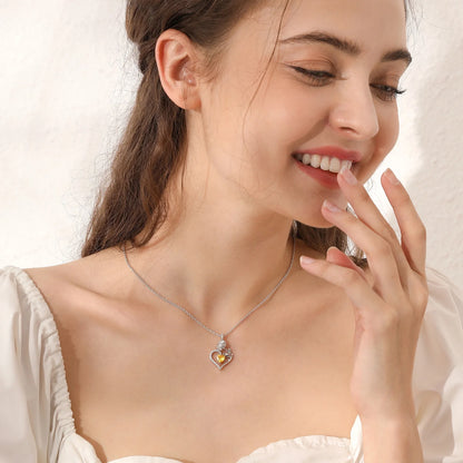 Elegant 925 Sterling Silver Birthstone Rose Flower Heart Necklace - Perfect Gift for Christmas, Valentine's Day, and Mother's Day for Women, Moms, Wives, and Lovers
