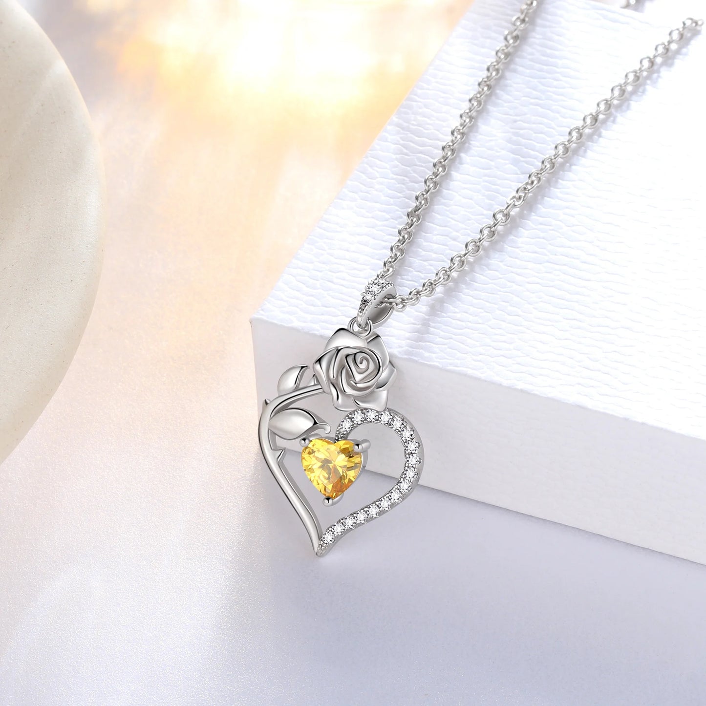 Elegant 925 Sterling Silver Birthstone Rose Flower Heart Necklace - Perfect Gift for Christmas, Valentine's Day, and Mother's Day for Women, Moms, Wives, and Lovers