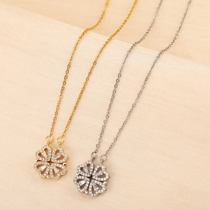 Charming Four-Leaf Clover & Heart Necklace Gift Box - Dainty Gold Necklaces for Girlfriend