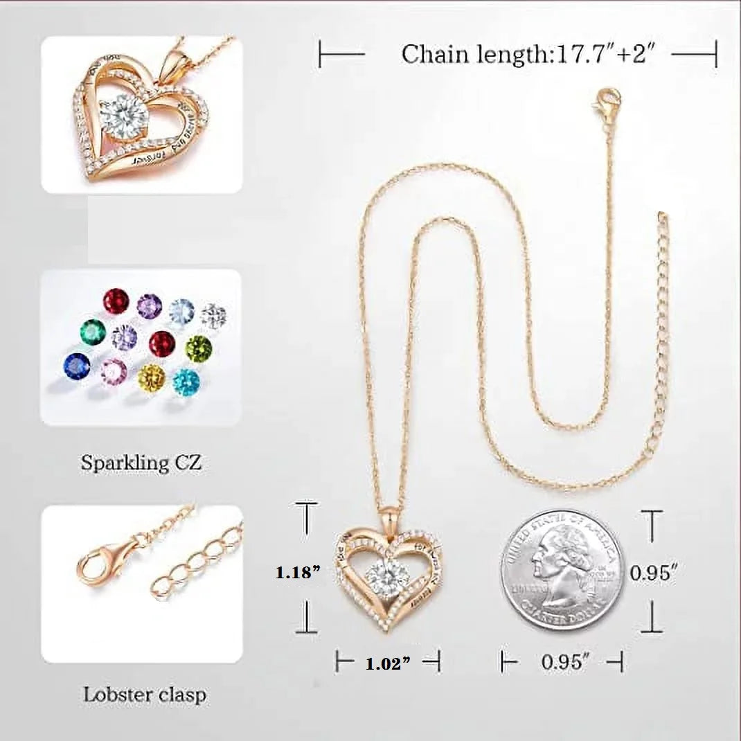 Love Pendant Necklaces for Women with Birthstone Zirconia, Christmas Birthday Anniversary Jewelry Gift for Women Wife