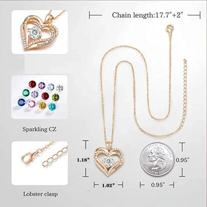 Love Pendant Necklaces for Women with Birthstone Zirconia, Christmas Birthday Anniversary Jewelry Gift for Women Wife