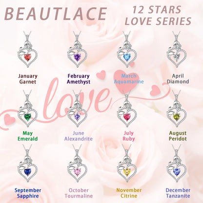 Elegant 925 Sterling Silver Birthstone Rose Flower Heart Necklace - Perfect Gift for Christmas, Valentine's Day, and Mother's Day for Women, Moms, Wives, and Lovers