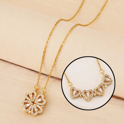 Charming Four-Leaf Clover & Heart Necklace Gift Box - Dainty Gold Necklaces for Girlfriend